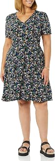 Amazon Essentials Women's Short-Sleeve V-Neck Fit and Flare Floral Jersey Dress