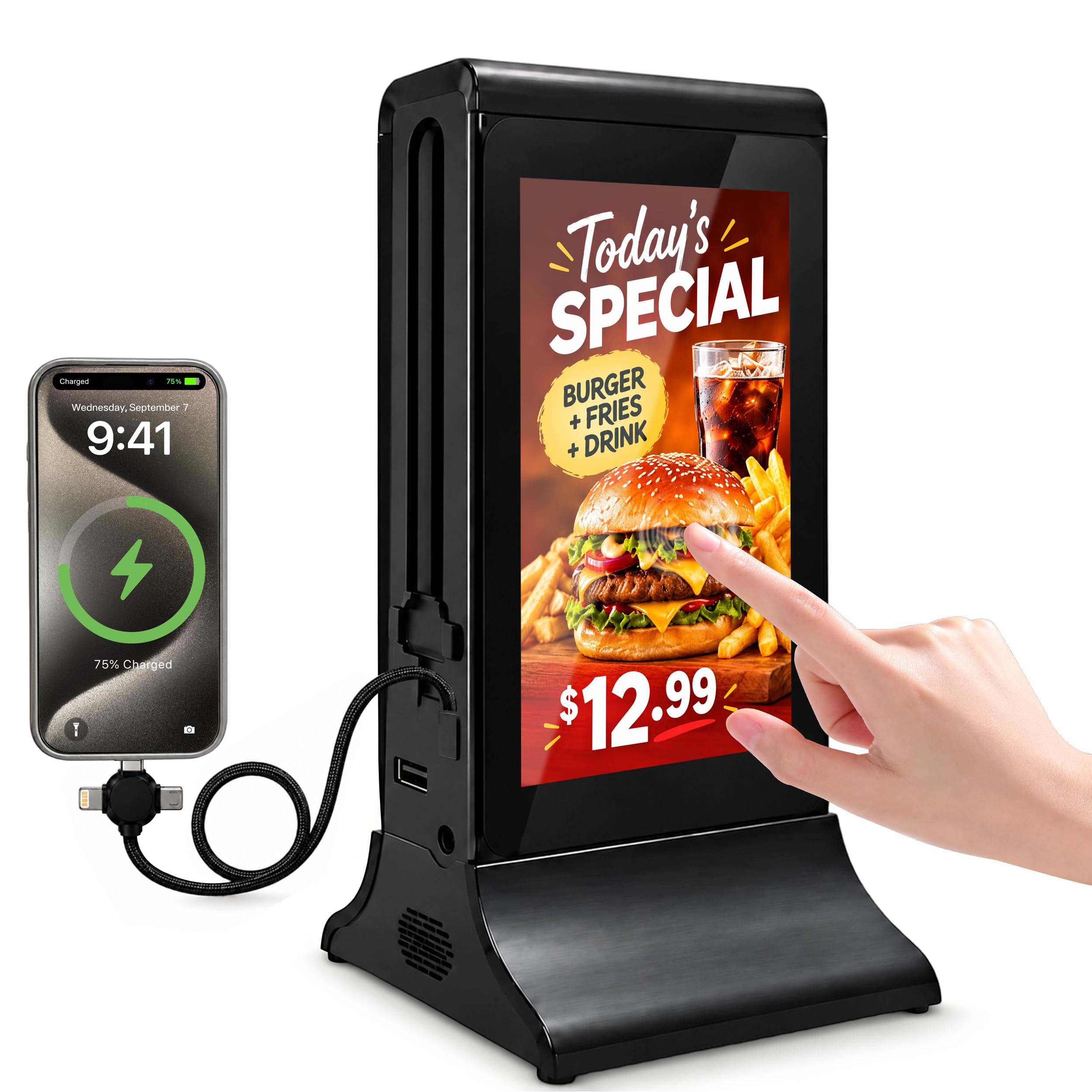 NETSOLAR 7 Inch Digital Signage Display, Touchscreen Digital Menu Board | Built-