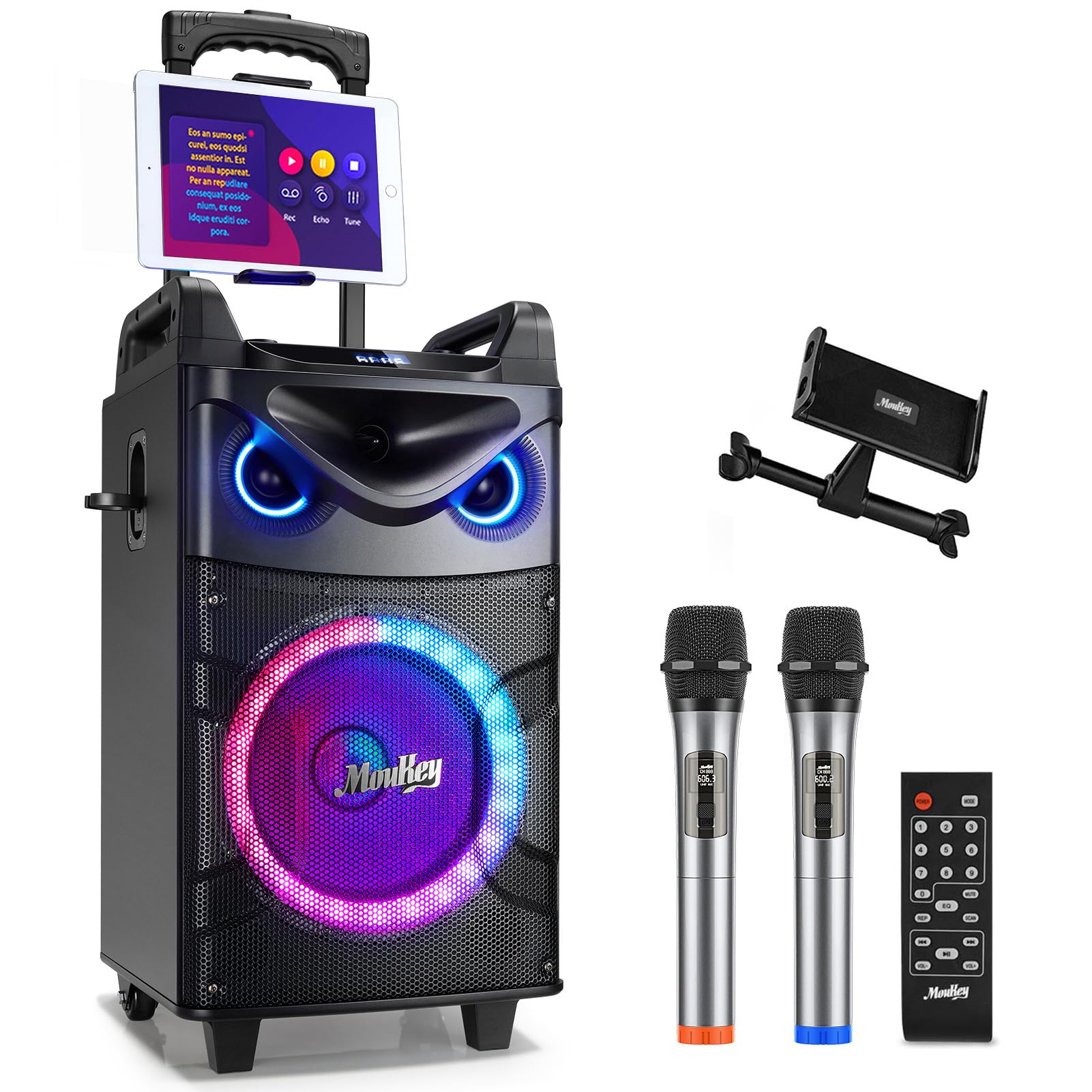 Moukey Karaoke Machine, 10" Woofer Portable PA System, Bluetooth Speaker with 2 