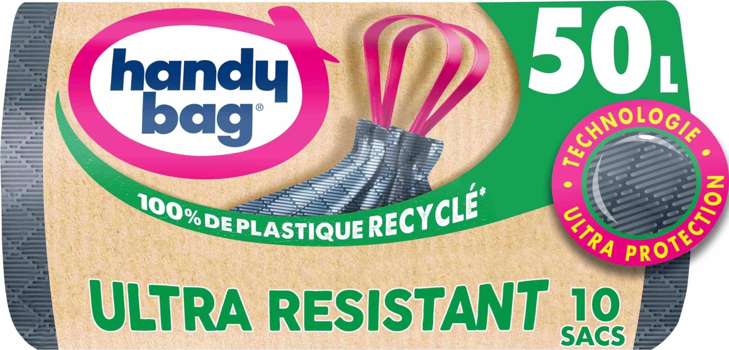 Handy Bag – Heavy Duty Bin Liners with Sliding Handles 50 L x 10 Bags | Ultra pr