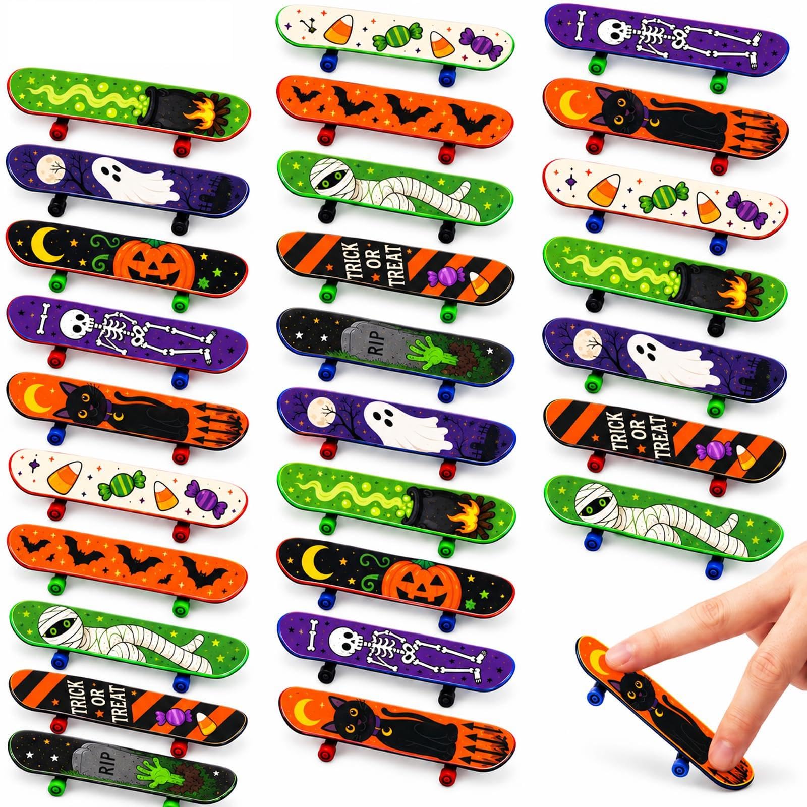 Elunpoe 50PCS Halloween Finger Skateboards, 10 Spooky Designs | Mini Fingerboard