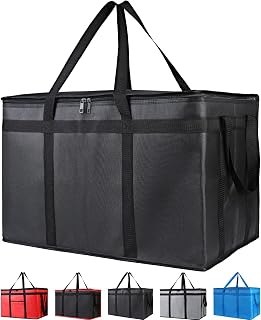 Bodaon 10-Pack Insulated Food Delivery Bag for Hot and Cold Meal, XXX-Large Cooler/Thermal Bags, Grocery Tote Insulation Bag for Catering, Pizza Warmer, Black