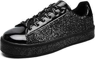 UUBARIS Women's Glitter Tennis Sneakers Neon Dressy Sparkly Sneakers Rhinestone Bling Wedding Bridal Shoes Shiny Sequin Shoes