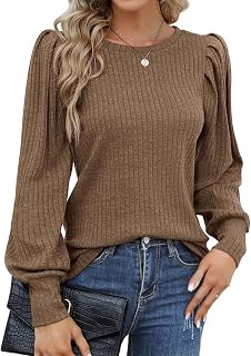 Hotouch Women's Elegant Puff Sleeve Sweater Round Neck Casual Blouse