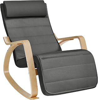 SONGMICS Rocking Chair, Birch Wood Lounge Chair with Adjustable Footrest
