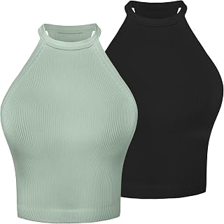 Sunzel Women's Ribbed High Neck High Neck Seamless Sleeveless Tank Top