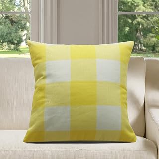 Buffalo Check Linen Cushion Cover 18 X 18 Inches Farmhouse Decorative Throw Pillow Cover Cushion Cover for Sofa Bedroom Pack of 1 (Yellow)