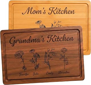 Personalized Cutting Board for Mom or Grandma, Birth Flower Garden Design