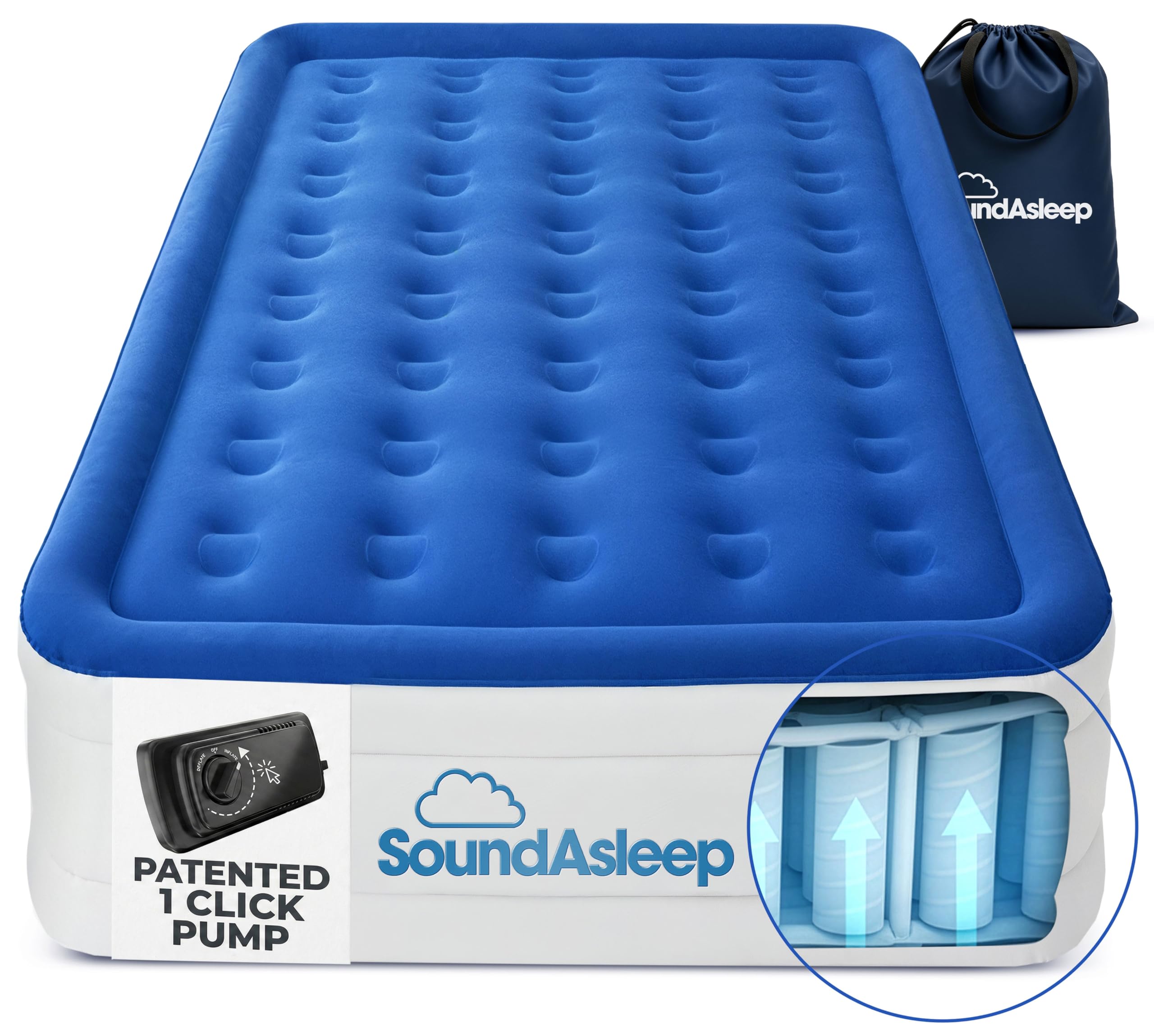 SoundAsleep Dream Series Raised Queen Air Mattress, Built-in Pump, Blue | Comfor