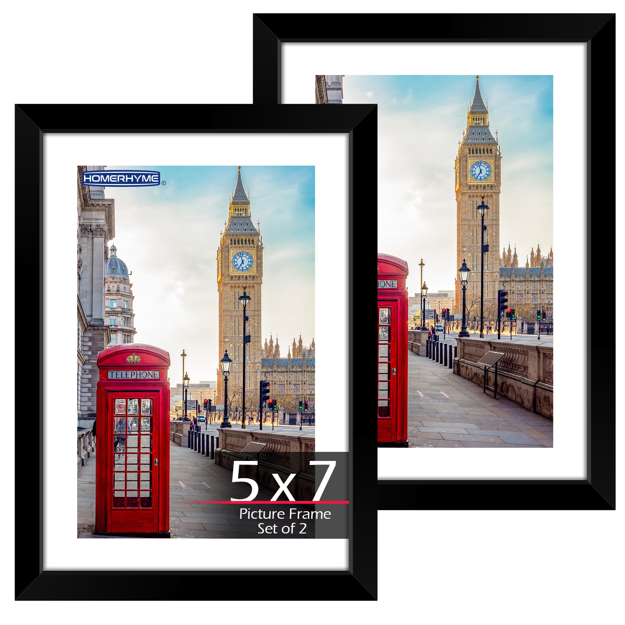 5x7 Picture Frame 2 Pack, Black Picture Frames for Wall or Tabletop Display, Fit