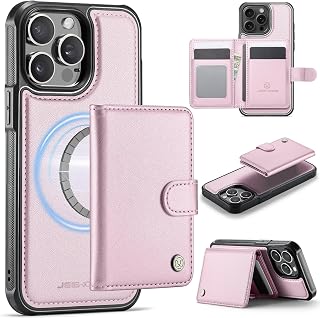 Compatible with Magnetic for iPhone 15 Pro Max Wallet Case with Card Holder, RFID Blocking Credit Slots Kickstand Shockproof Phone Cover Fit for iPhone 15 Pro Max- Pink
