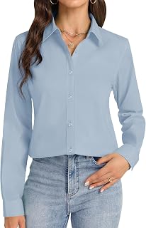 J.VER Womens Button Down Shirt Long Sleeve Dress Shirts Wrinkle Free Stretch Solid Work Blouse
