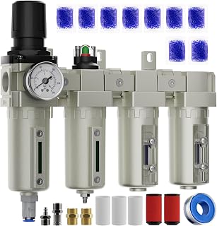 3/4" NPT Water Separator Air Compressor, Industrial 4 Stage Air Compressor Dryer System with Pressure Regulator, Air Filter, Dual Desiccant Dryer, Coalescing Filter, Metal Bowl, Auto Drain, 0-240 PSI