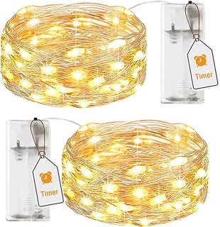 btfarm 2 Pack Fairy Lights Battery Operated with Timer, 2M 20LED Warm White | Waterproof String Light Battery Powered, Small Mini Sliver Wire for Indoor Bedroom Party Wedding Jars Christmas Decoration