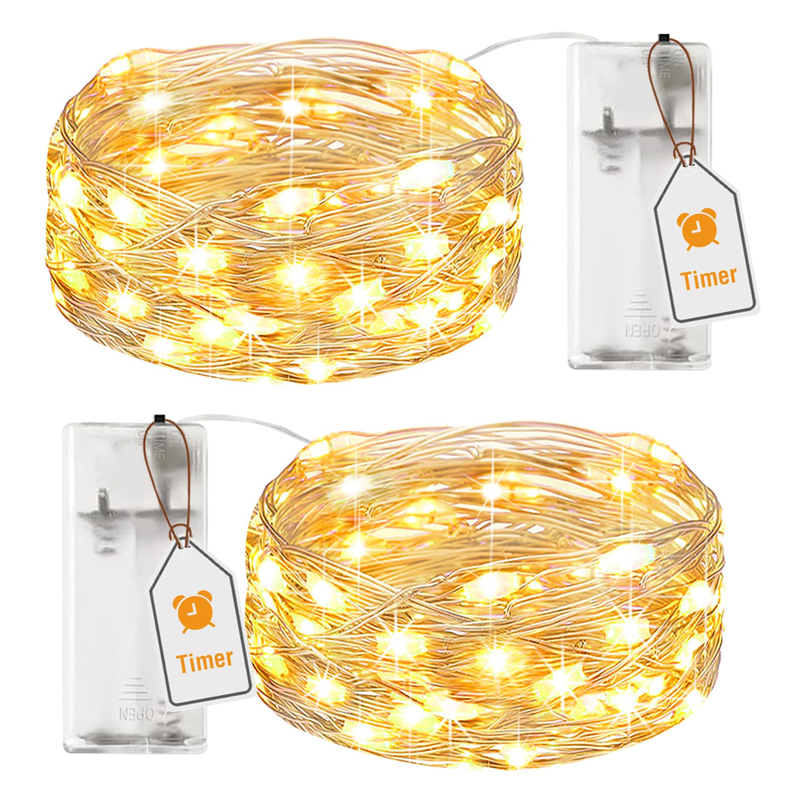 btfarm 2 Pack Fairy Lights Battery Operated with Timer, 2M 20LED Warm White | Wa