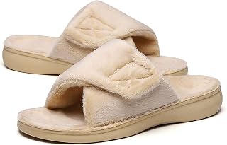 SOLLBEAM Women's Plantar Fasciitis Fuzzy House Orthopedic Adjustable Slippers With Arch Support Orthotic Heel Cup Sandals For Ladies
