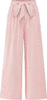 BTFBM Palazzo Pantalon pour femme 2025 automne rayé fluide nœud noué jambe large taille haute habillé décontracté pantalon de travail