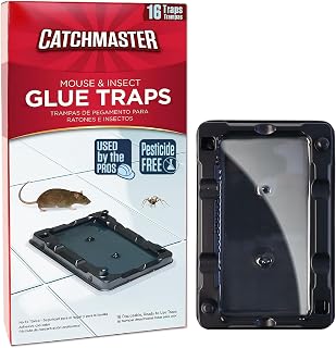 Catchmaster 16pk Mouse Glue Traps Indoor for Home, Sticky Mouse & Bug Traps | Heavy Duty Pesticide Free Glue Boards, Used By The Pros, Adhesive Rodent & Insect Catcher, Pest Control For House & Garage
