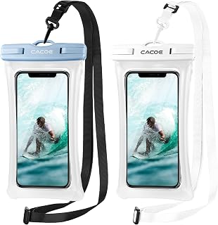 CACOE Floatable Waterproof Phone Pouch 2 Pack Up to 7.0",White+Blue