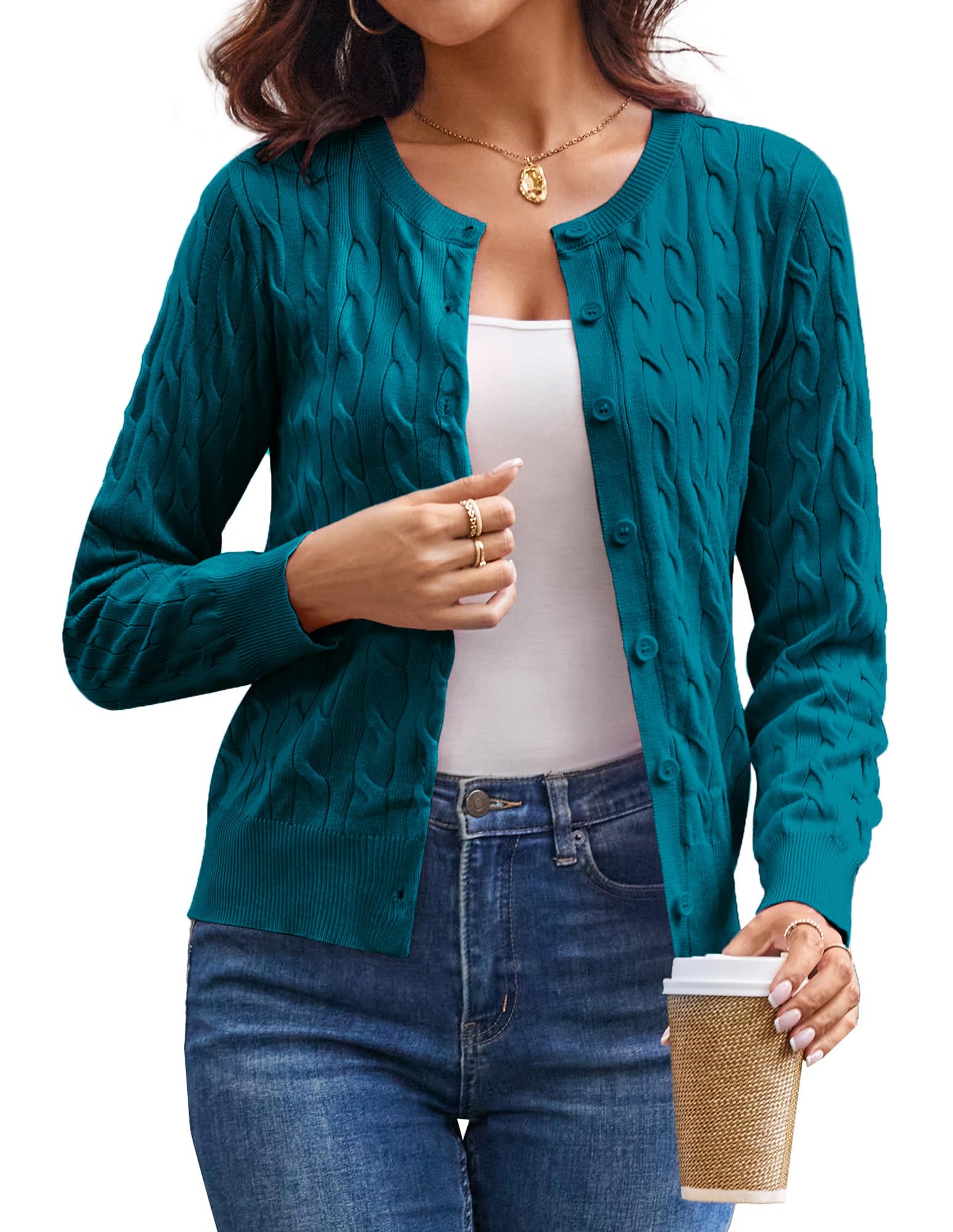 GRACE KARIN Cable Knit Cardigan Sweater for Women Lightweight Fall Clothes
