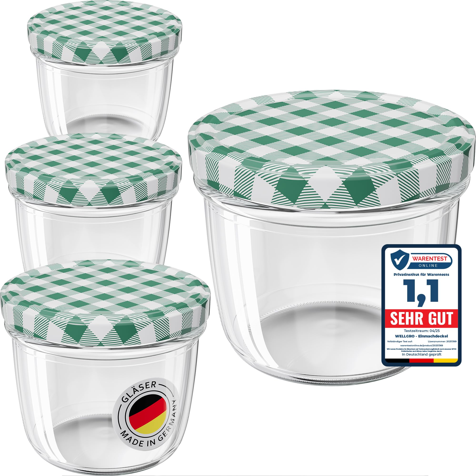 WELLGRO 6 x Preserving Jars with Screw Lids - 230 ml, 8.5 x 6.5 cm (Diameter x H