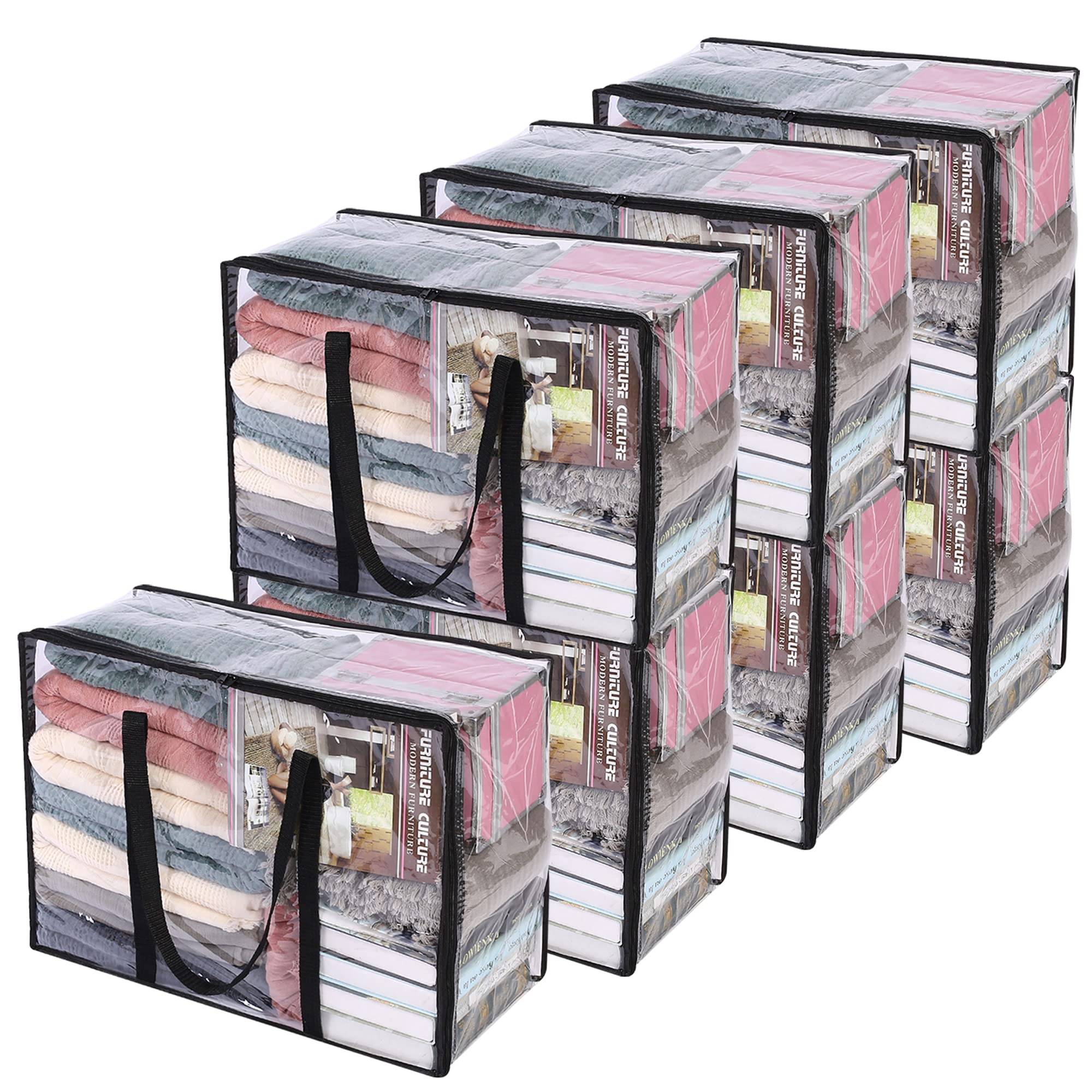 Vieshful 7 Pack Clear Comforter Storage Bag, 40L Clothes Storage Bag with Zipper