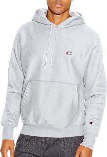 Champion Men's Reverse Weave Pullover, Block Logo Hooded Sweatshirt, Blackout