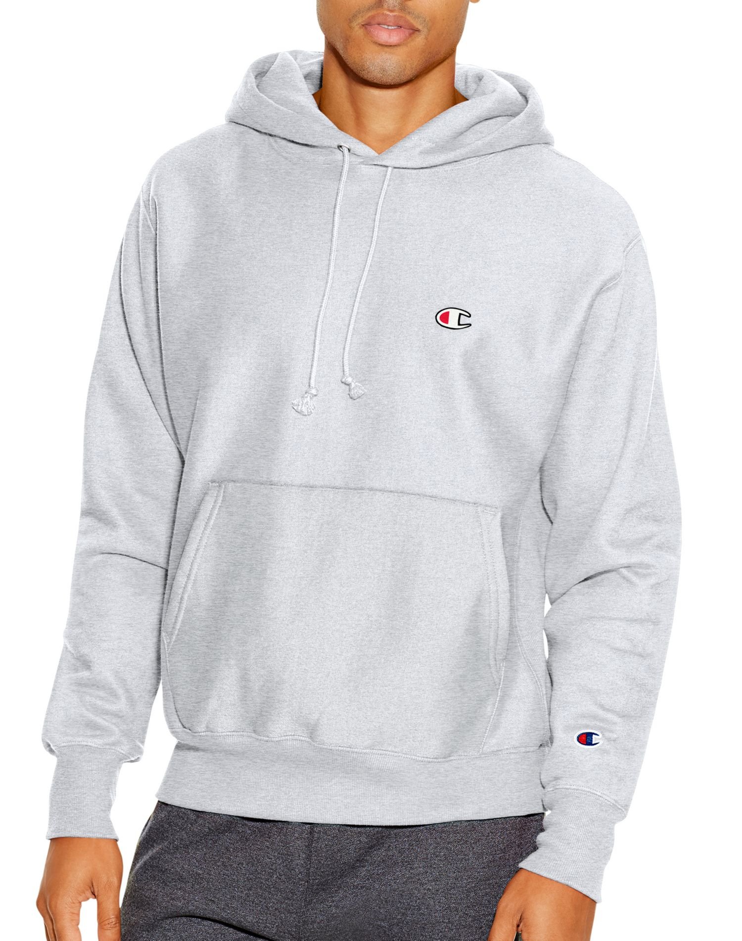 Champion Men's Reverse Weave Pullover, Block Logo Hooded Sweatshirt, Blackout