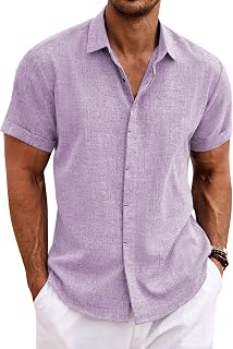 COOFANDY Men's Linen Shirt Short Sleeve Button Down Shirts Casual Regular Fit Summer Beach Linen Shirt