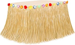 108x29.5In Hawaiian Grass Table Skirt for Luau Hawaiian Party Decorations | Luau Table Cloth, Waterproof Reusable, Reusable, Nylon Buckle Easy Setup, for Tiki Bar Summer Tropical Hula Parties Decor