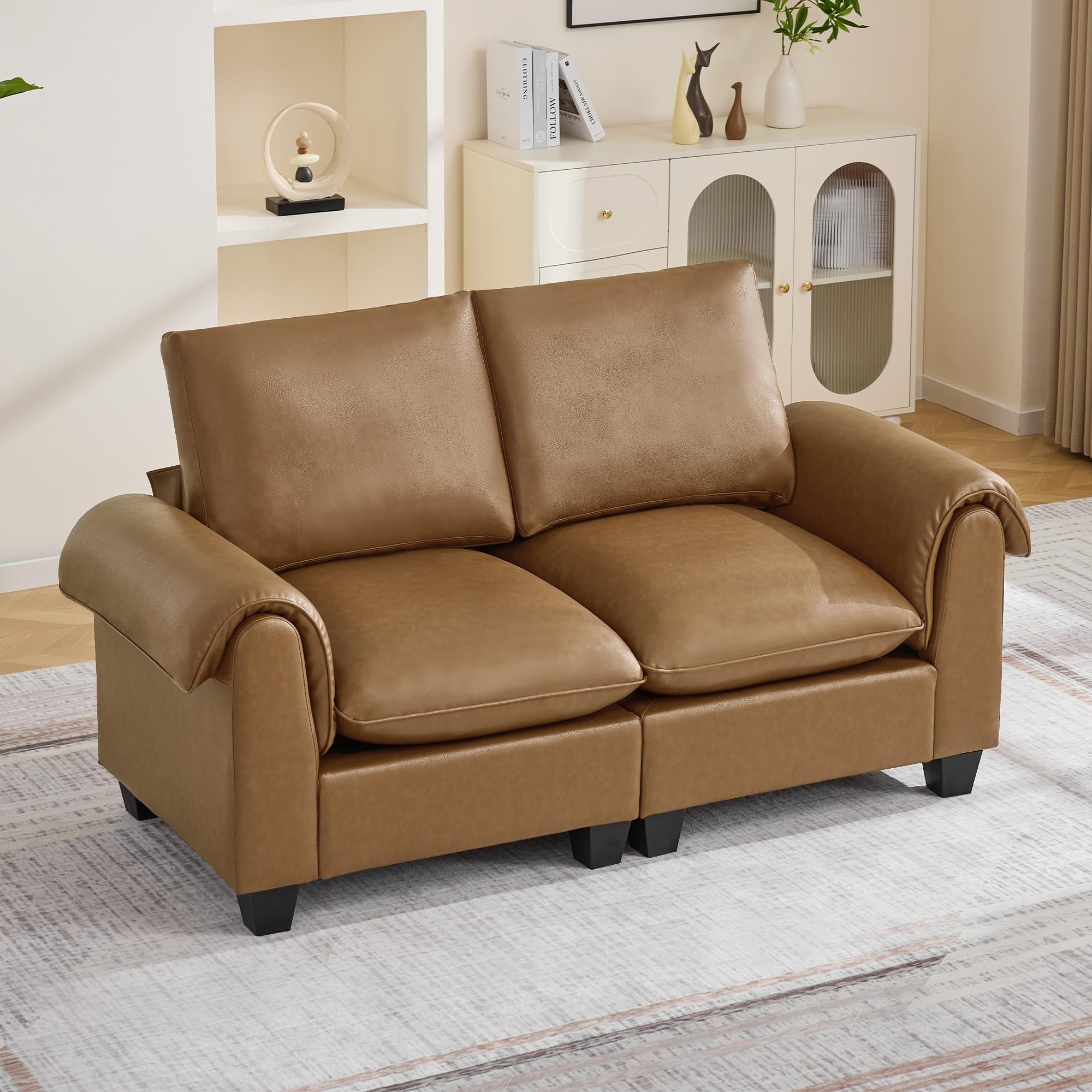 70.5" Faux Leather Modular Sectional Loveseat Sofa, Oversized 2 Seater Upholster