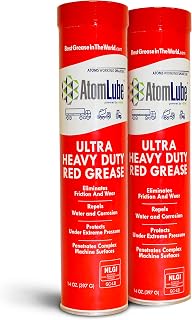 AtomLube Ultra Heavy Duty Red Grease, 2-Pack of 14 oz Tubes | High Temp Waterproof NLGI# 2 Lithium Wheel Bearing Grease for Trucking, Automotive, Trailers, &amp; Agricultral Equipment