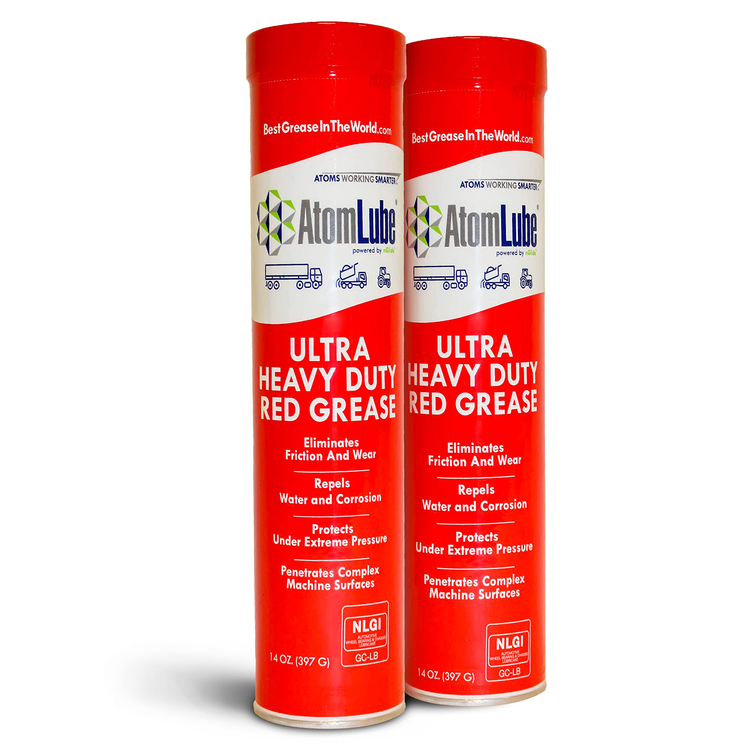 AtomLube Ultra Heavy Duty Red Grease, 2-Pack of 14 oz Tubes | High Temp Waterpro