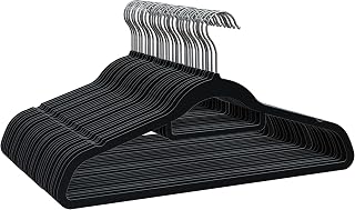 PORTENTUM Velvet Hangers, Pack of 30, Black. Accessory Holder, 360º Swivel Hook, Space Saving, Notches for Dresses, Non-slip Clothes Hangers, For all Types of Clothes, Made in Spain