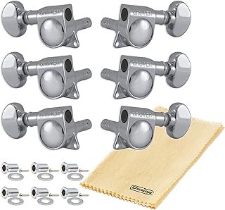 Grover 406C Locking Rotomatics Guitar Tuners, Tuning Machines Set 3+3 18:1 Chrome Mid-Size "Mini" Tuning Keys with Tonebird Dunlop Polish Cloth Bundle Tuner Heads with Small Kidney Button