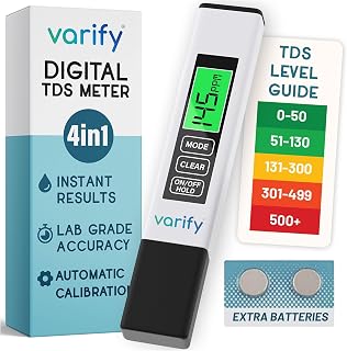 Varify TDS Meter Digital Water Tester for Drinking Water Instant 4in1 test | Extra Batteries Included, Instant Results, Aquarium Safe, Hydroponics Ready, Portable Design, Accurate PPM Readings