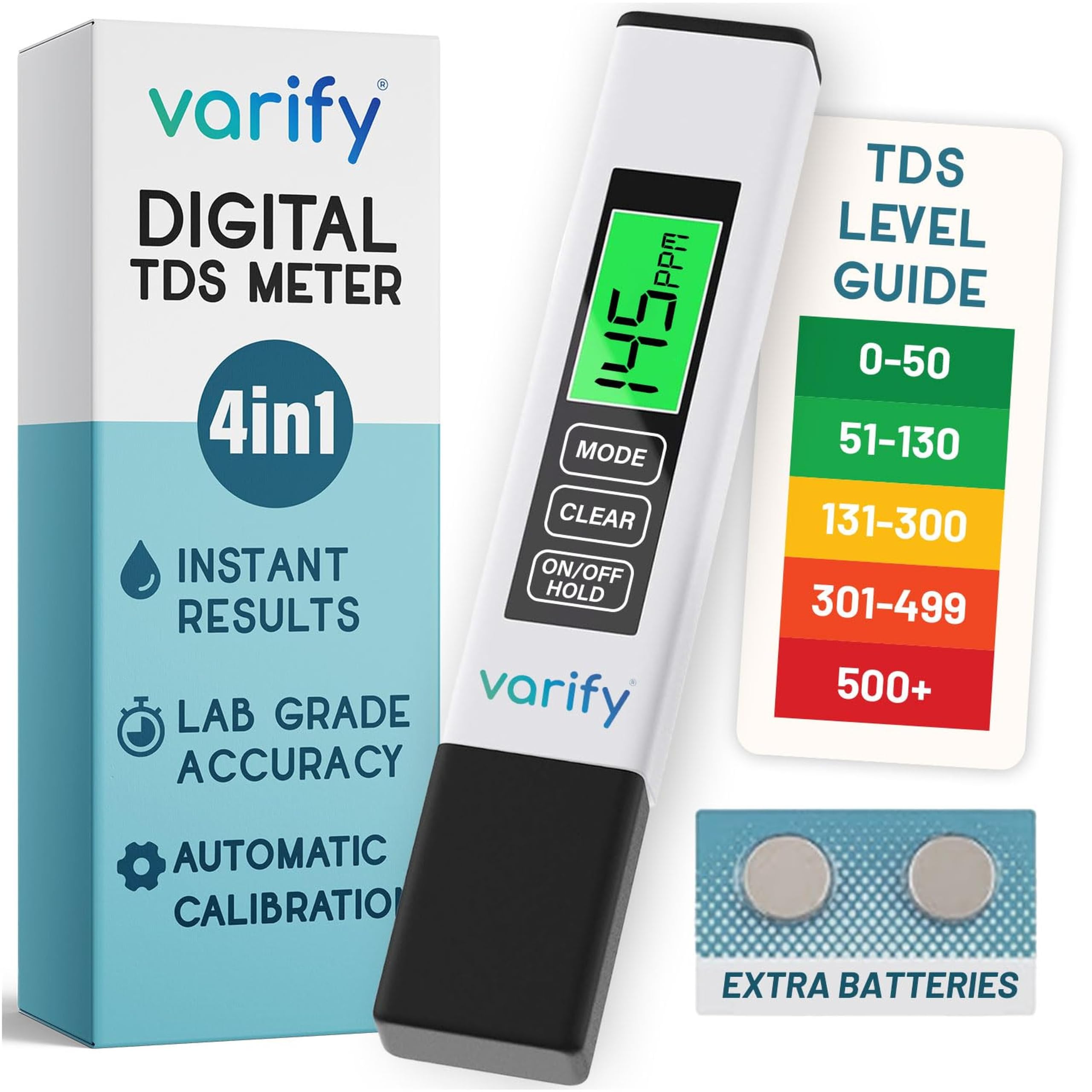 Varify TDS Meter Digital Water Tester for Drinking Water Instant 4in1 test | Ext