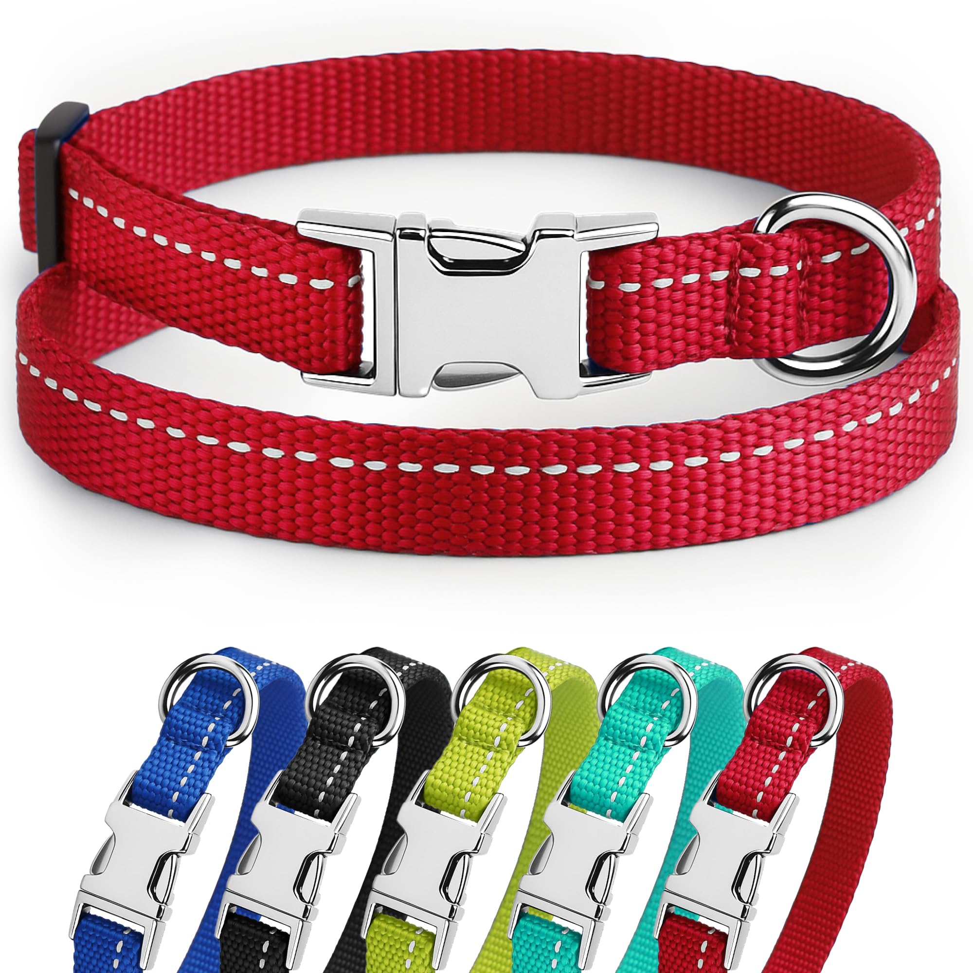 Reflective Dog Collar, Quick-Release Buckle (Red, 7-11 Inch)