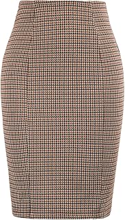 Kate Kasin Women's Pencil Skirt Knee Length Elastic Waist Stretch Check