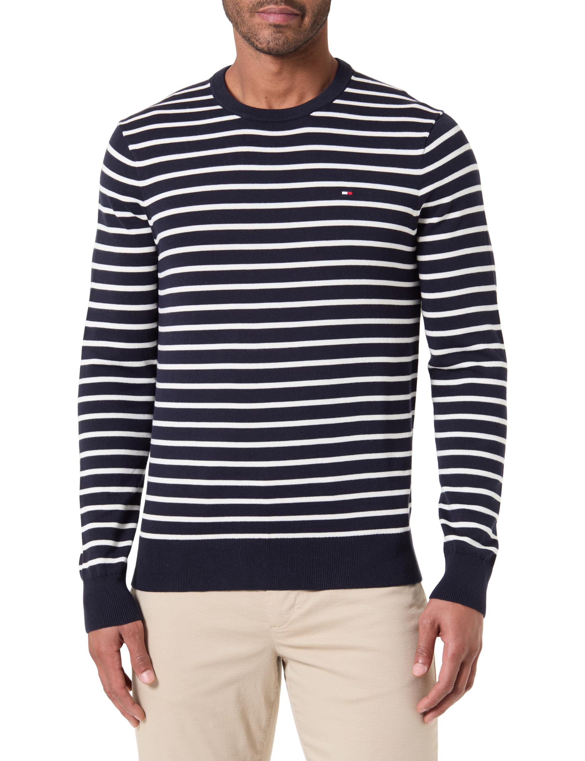 Tommy Hilfiger Men's Essential Cotton Pullover with Round Neck, Desert Sky/Ivory
