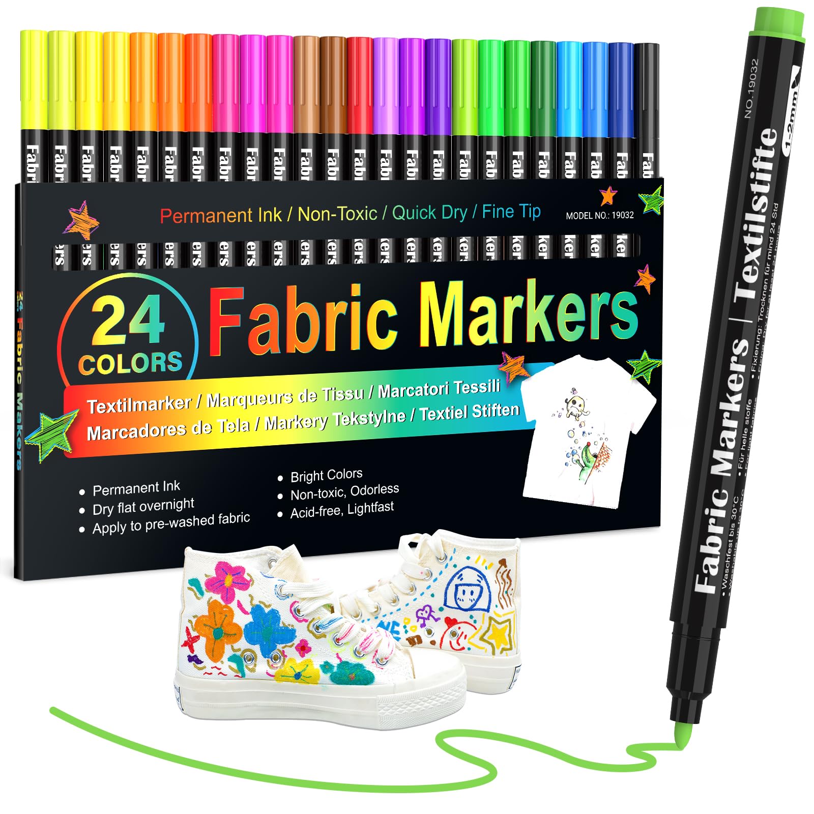 JR.WHITE Fabric Markers Permanent for T Shirts Clothes Onesies Bibs White Pillow