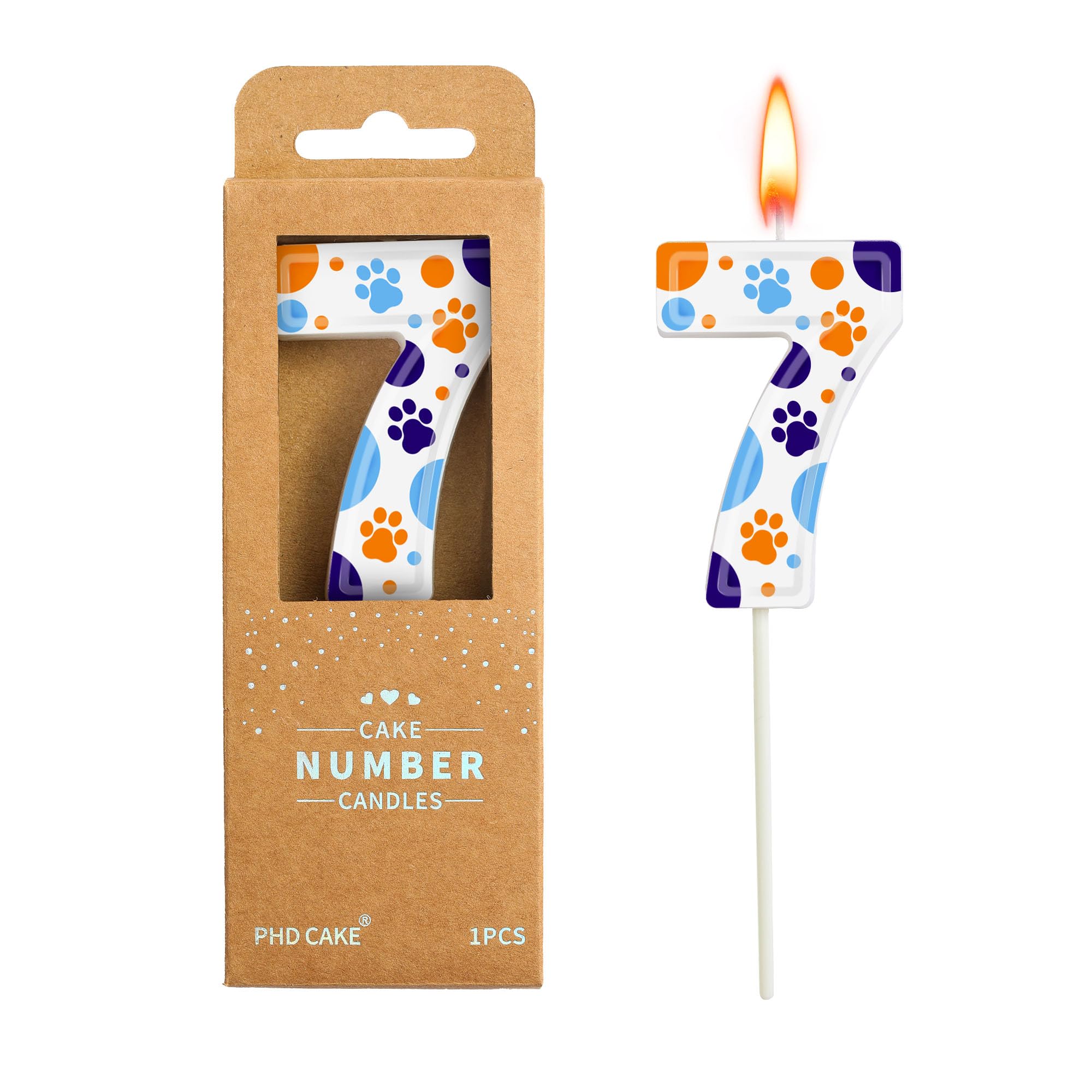 PHD CAKE 2.76 Inch Number 7 Dog Birthday Candles, Blue Dog Number Candles, Cake 