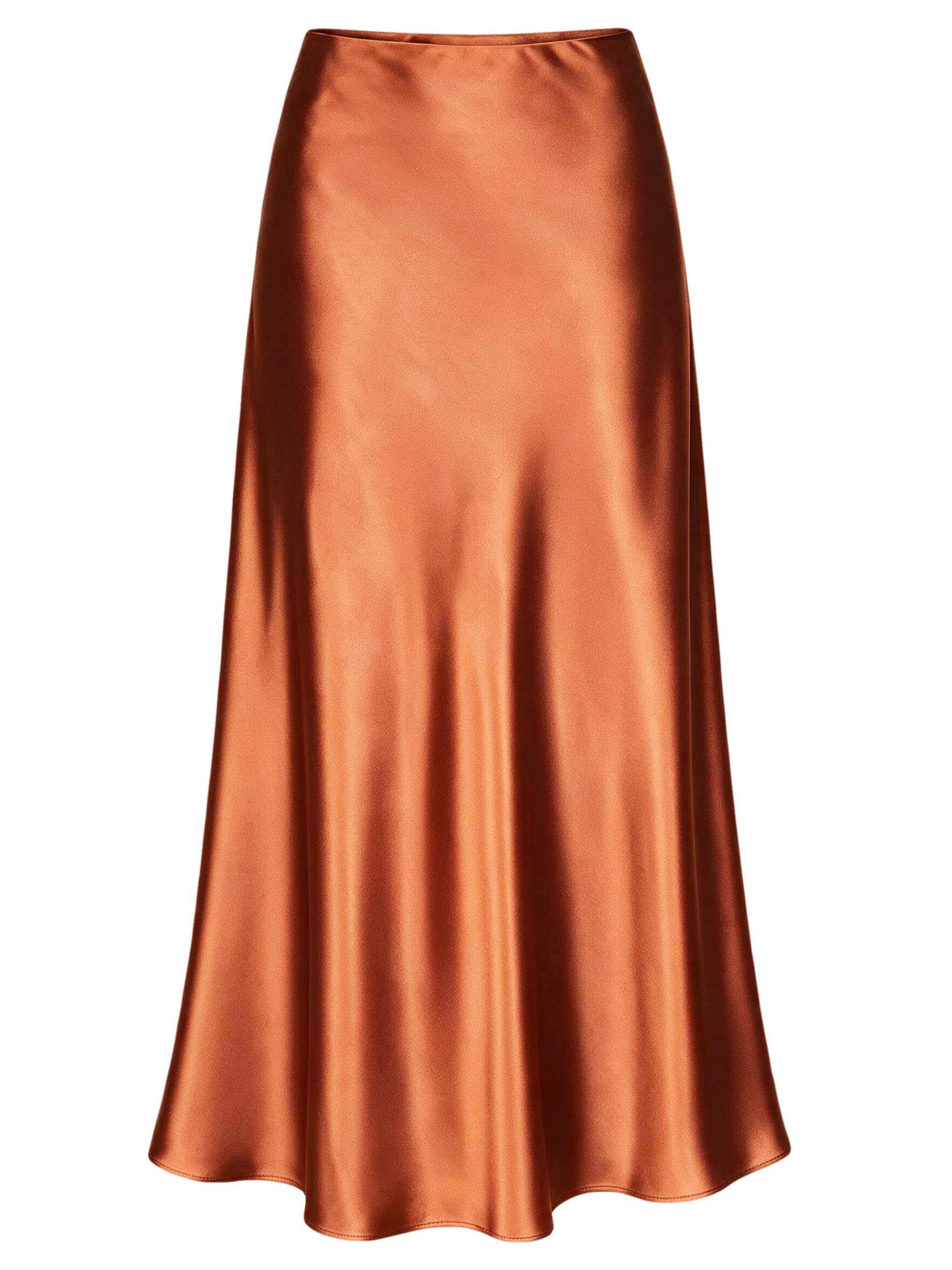 ALCEA ROSEA Women Silky Satin Midi Skirt High Waist Elastic A-Line Skirt for Wed