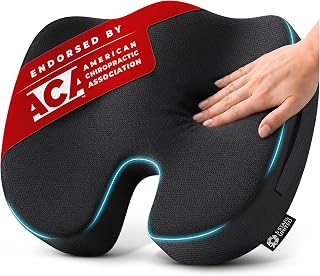5 STARS UNITED Ergonomic Seat Cushion – Memory Foam Comfort for Tailbone, Hip & Coccyx Sitting Support – Office Chair, Car, Desk, Wheelchair & Gaming – Black