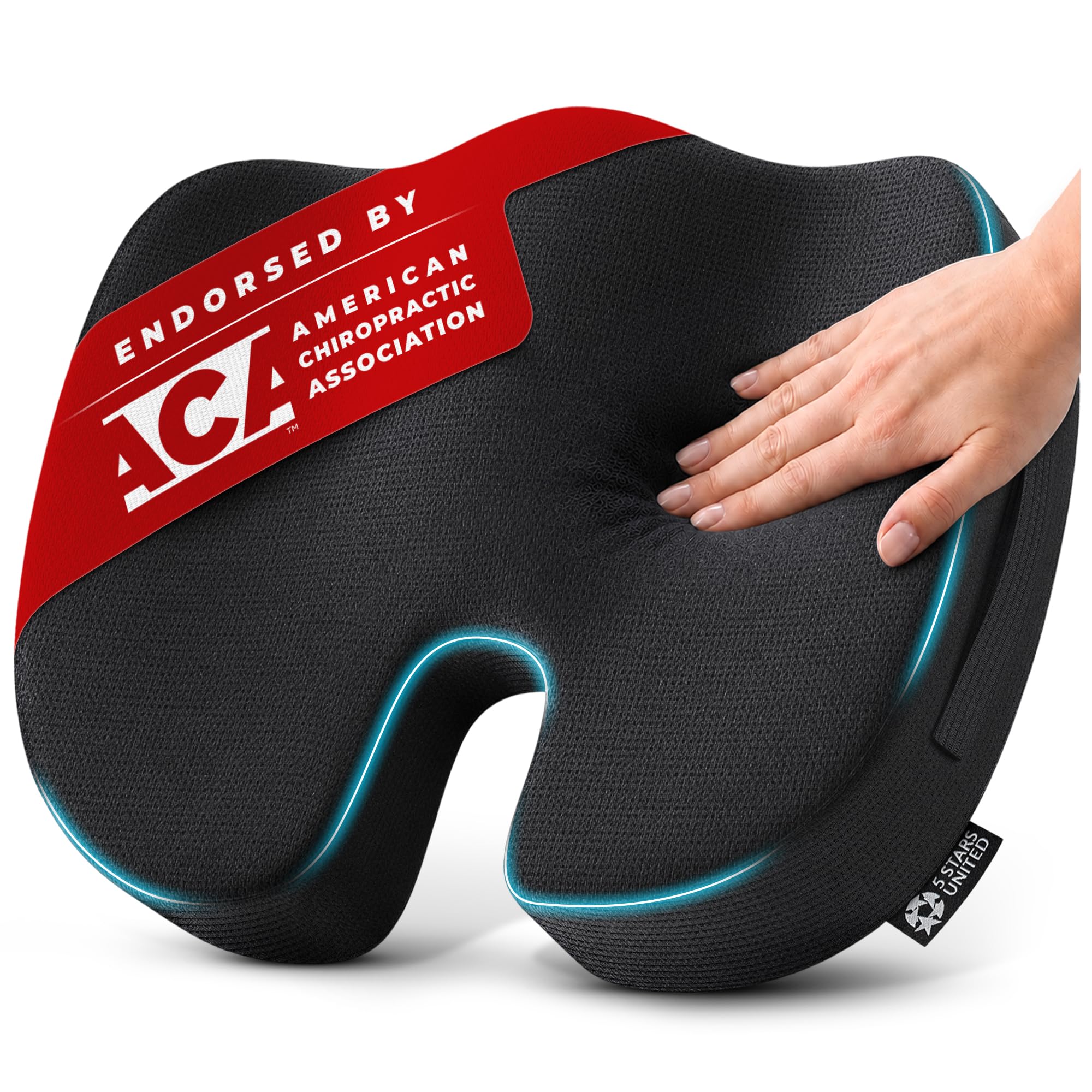 5 STARS UNITED Ergonomic Seat Cushion – Memory Foam Comfort for Tailbone, Hip & 