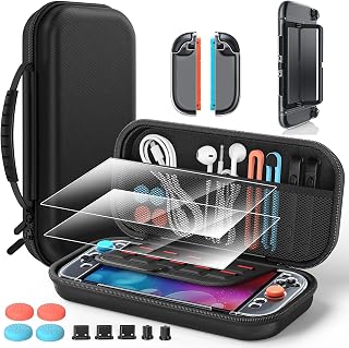 Switch 2 Accessories Bundle for Nintendo Switch 2 2025(All in One Case Kit) | Portable Hard Shell Slim Case with Crystals Protective Cover kit, 2 HD Screen Protectors (7.9 Inch),Dust Plugs, 4 Thumb Grips