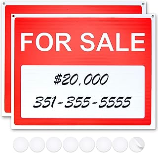 ASSURED SIGNS For Sale Sign for Car Window, 2 Pack, 14.25" X 11.25" | Attracts Buyers Fast, 0.3" Thick Corrugated Plastic, Weather Resistant Construction, Multi-Vehicle Use, Adhesives Included