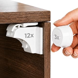 Hoffenbach – 12 Locks & 3 Keys – Magnetic Cupboard Locks – Child Safety Locks for Cabinets, Drawers & Kitchen – Invisible Baby Proofing with Magnet for Doors & Cupboards – White