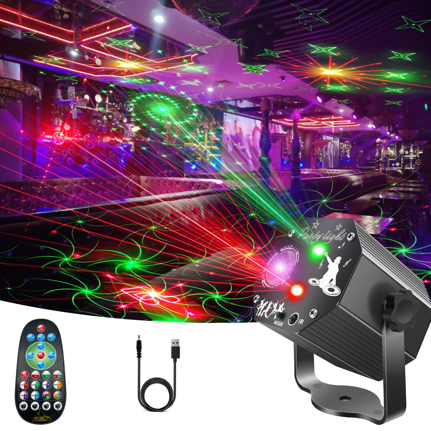 Disco Party Lights, Sound Activated DJ Strobe Lights Stage Effects for Home Birt