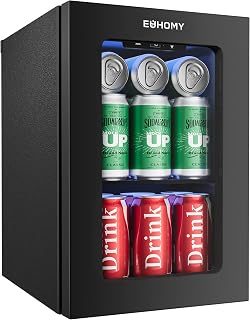 EUHOMY 24 Can Mini Fridge, 18L Beverage Refrigerator with Quiet Compressor | 0.6 Cu.ft Capacity, 40°F to 61°F, Countertop, Digital Temperature Control, Removable Shelves, LED Light, Home Bar Office Use